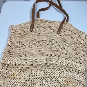 Merona Large Loose Weave Tote Faux Leather Handles  (3433)